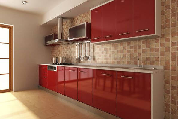 Прямая кухня красно-серого цвета