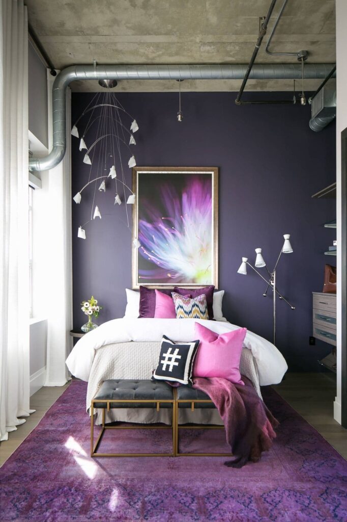 дизайн спальной в лиловых тонах