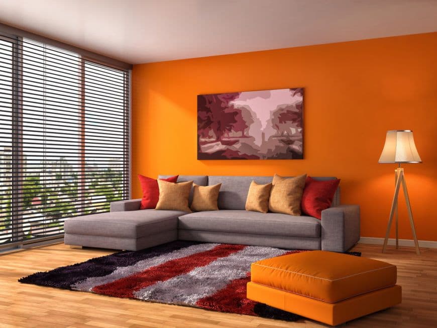 оранжевая гостиная в 1-комнатной квартире