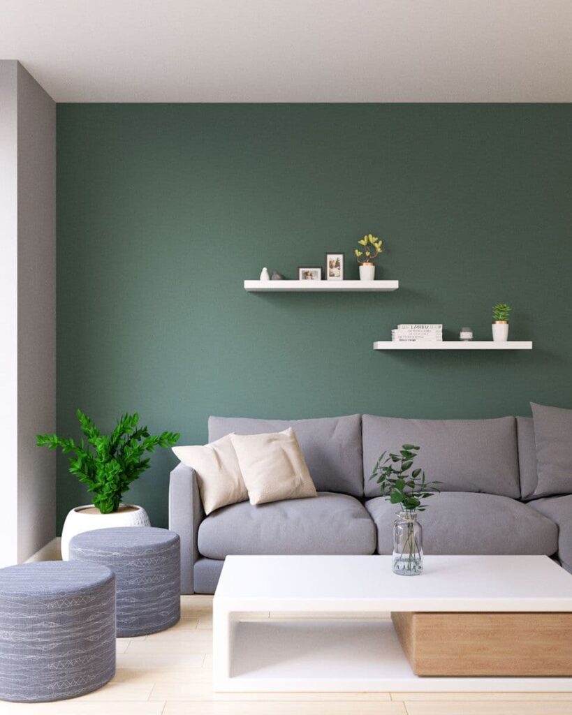 уникальный дизайн зеленой гостиной