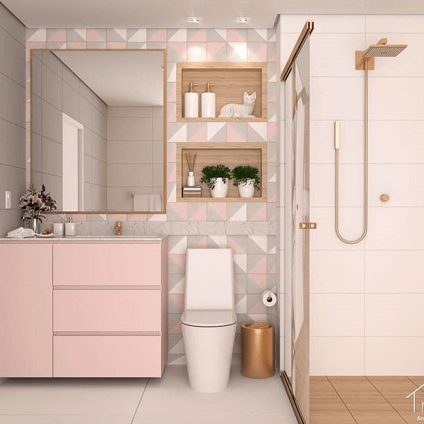 Геометрическая ванная розового цвета