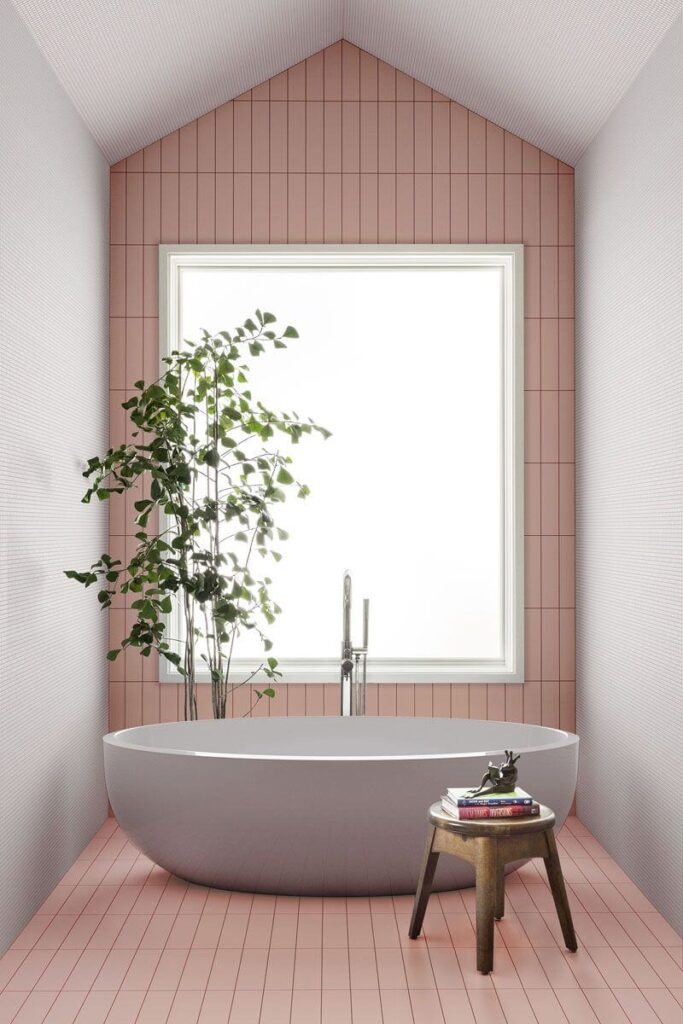 Вариант интерьера розовой ванной