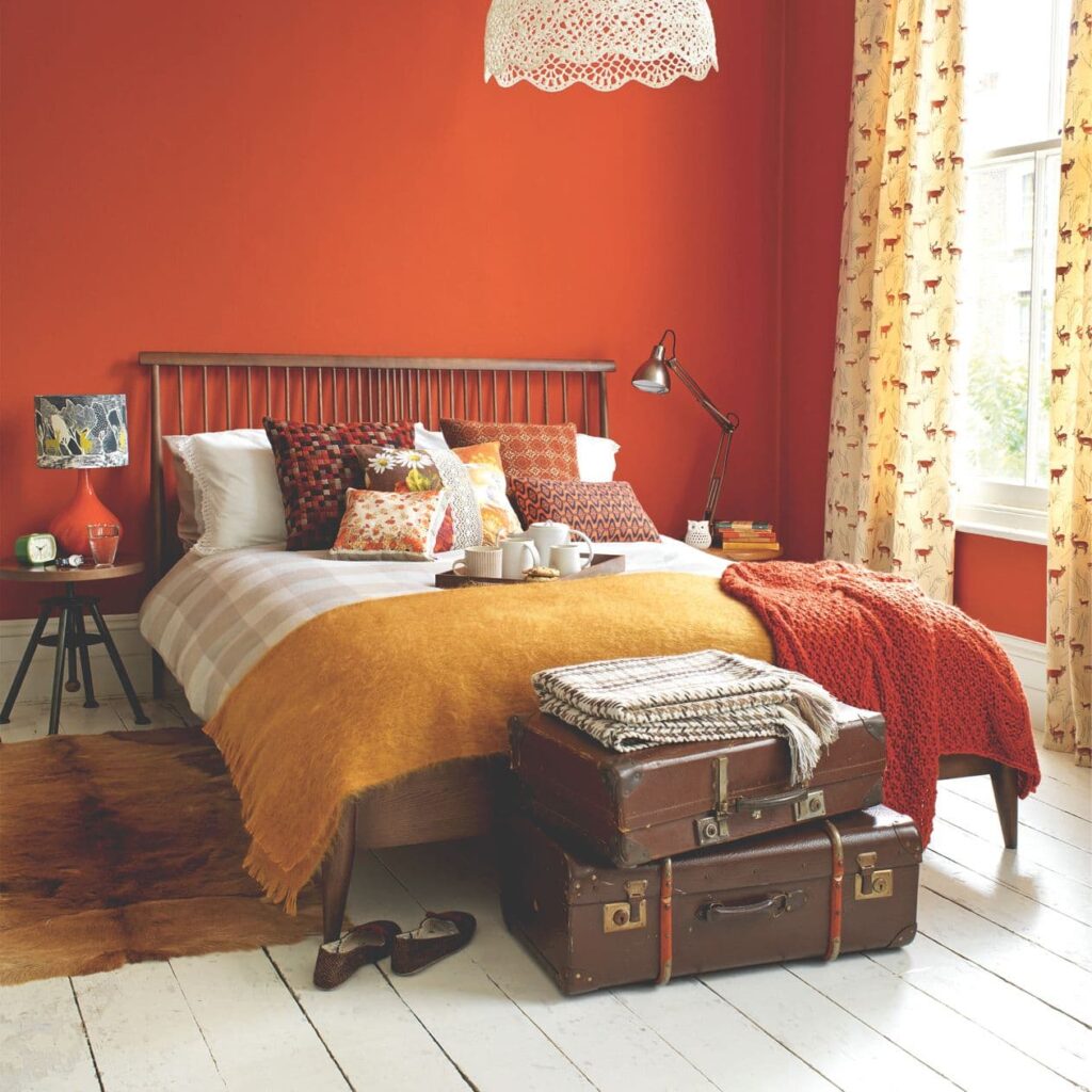 симпатичная оранжевая спальня