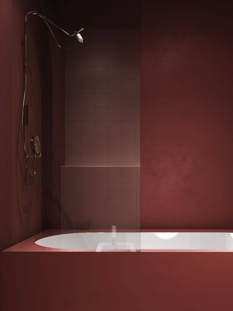 Бордовая ванная в стиле минимализм