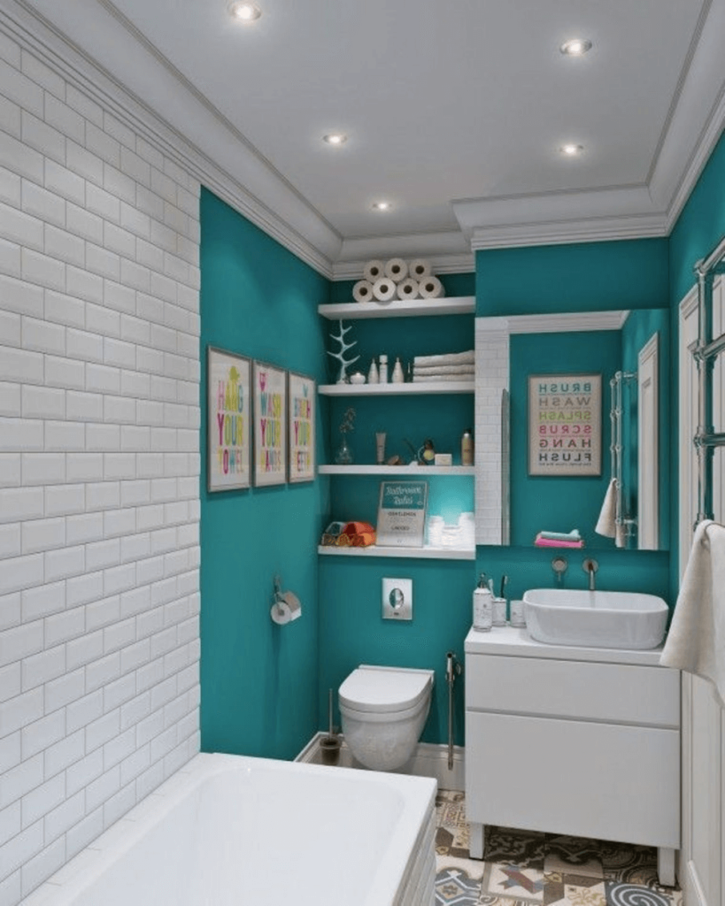 Бирюзовая ванная комната дизайн - 59 фото