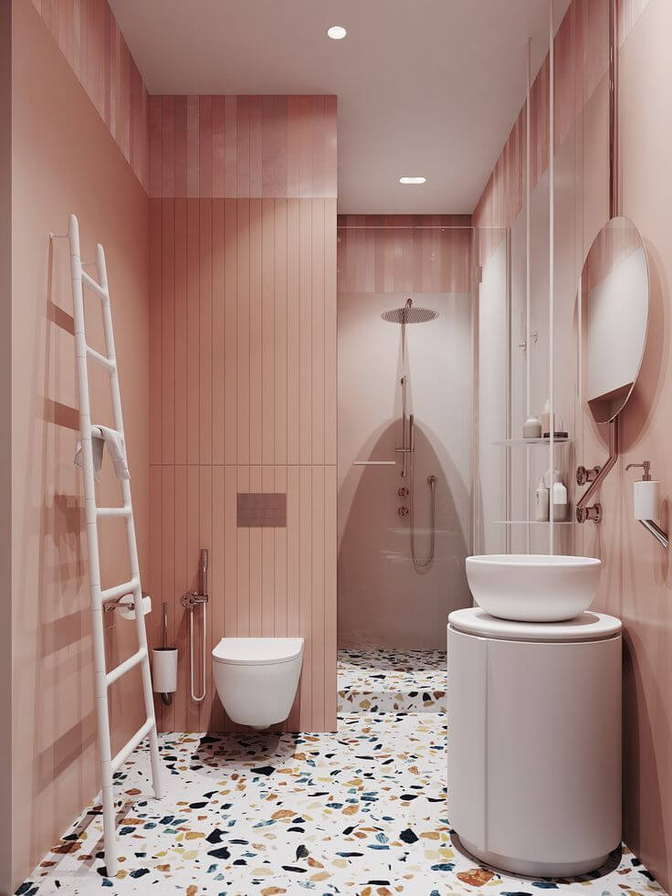 Уютный интерьер розовой ванной