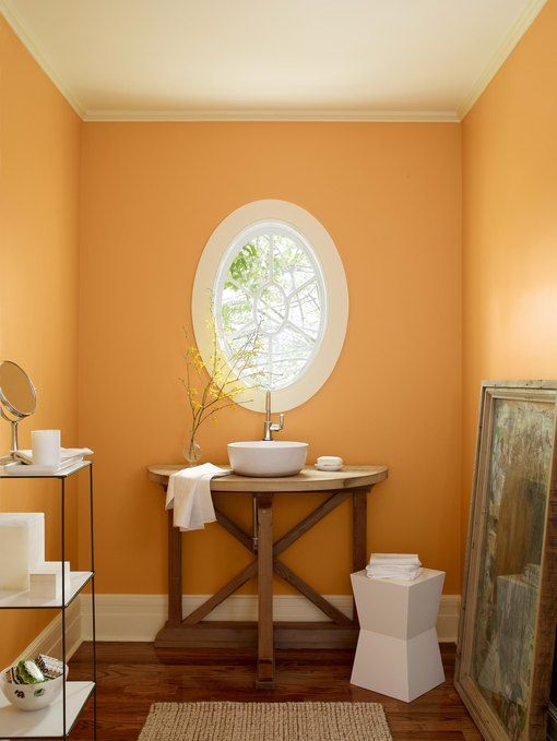 Аккуратная ванная в оранжевом цвете