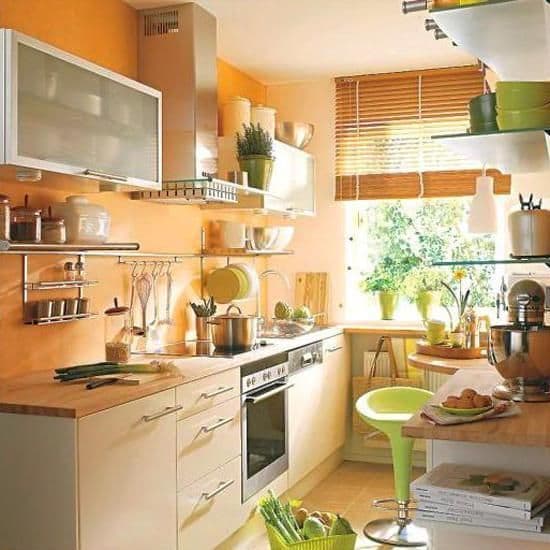 интерьер кухни в оранжевых цветах