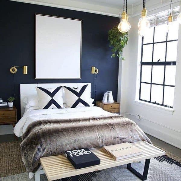 уникальный дизайн спальни в синих цветах