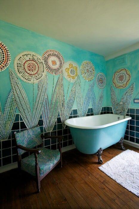 Бирюзовая ванная с мозаикой