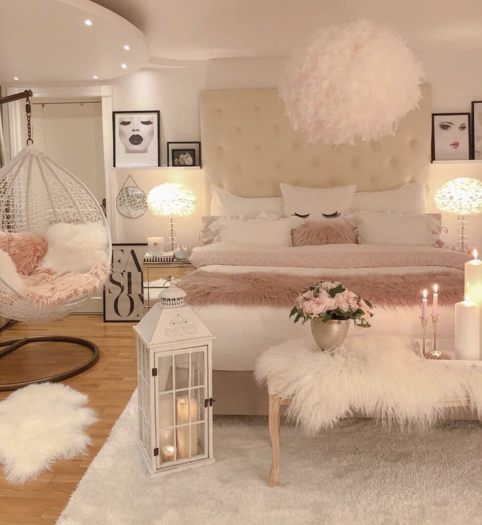 европейская бело-розовая спальня