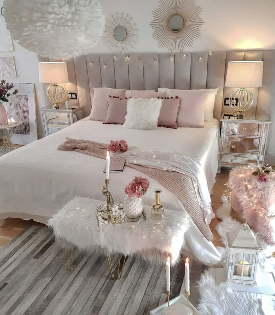 изысканная бело-розовая спальня