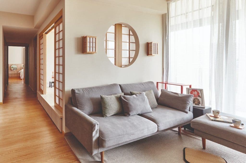 в японском стиле гостиная в трехкомнатной квартире