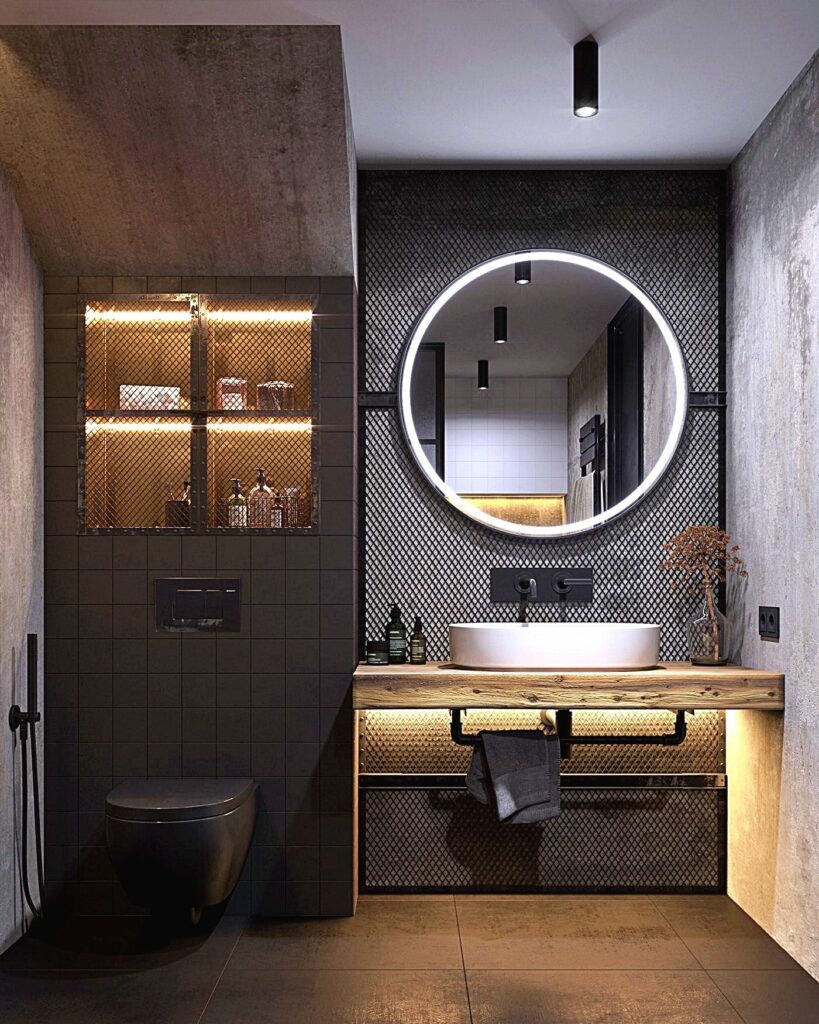 в стиле лофт ванная в двухкомнатной квартире
