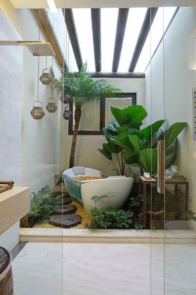 в тропическом стиле ванная в 1-комнатной квартире