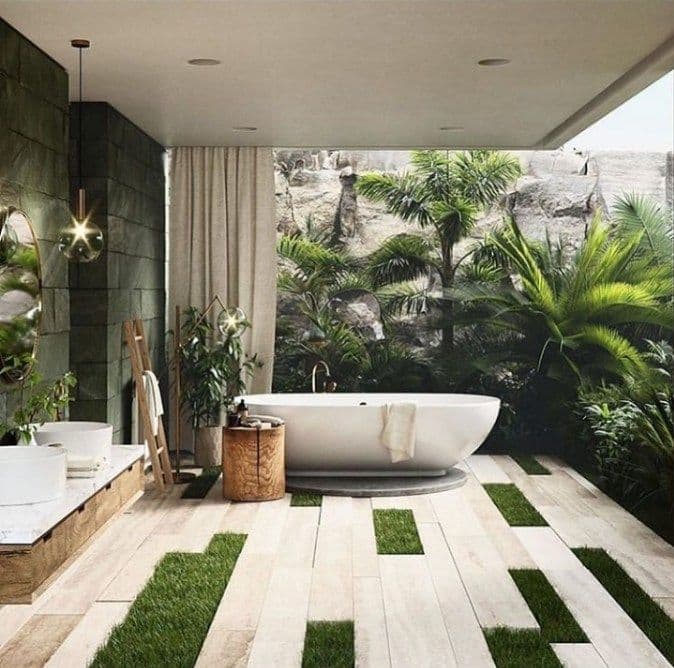в тропическом стиле ванная в доме