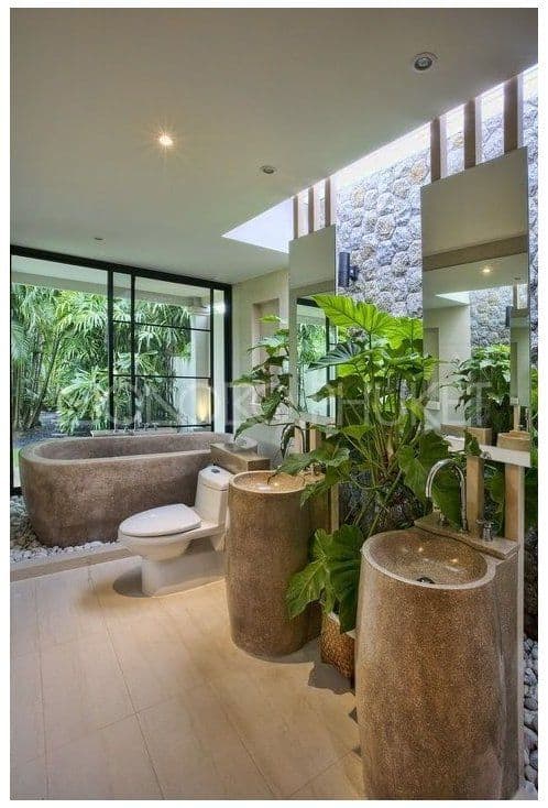 в тропическом стиле ванная в 3-комнатной квартире