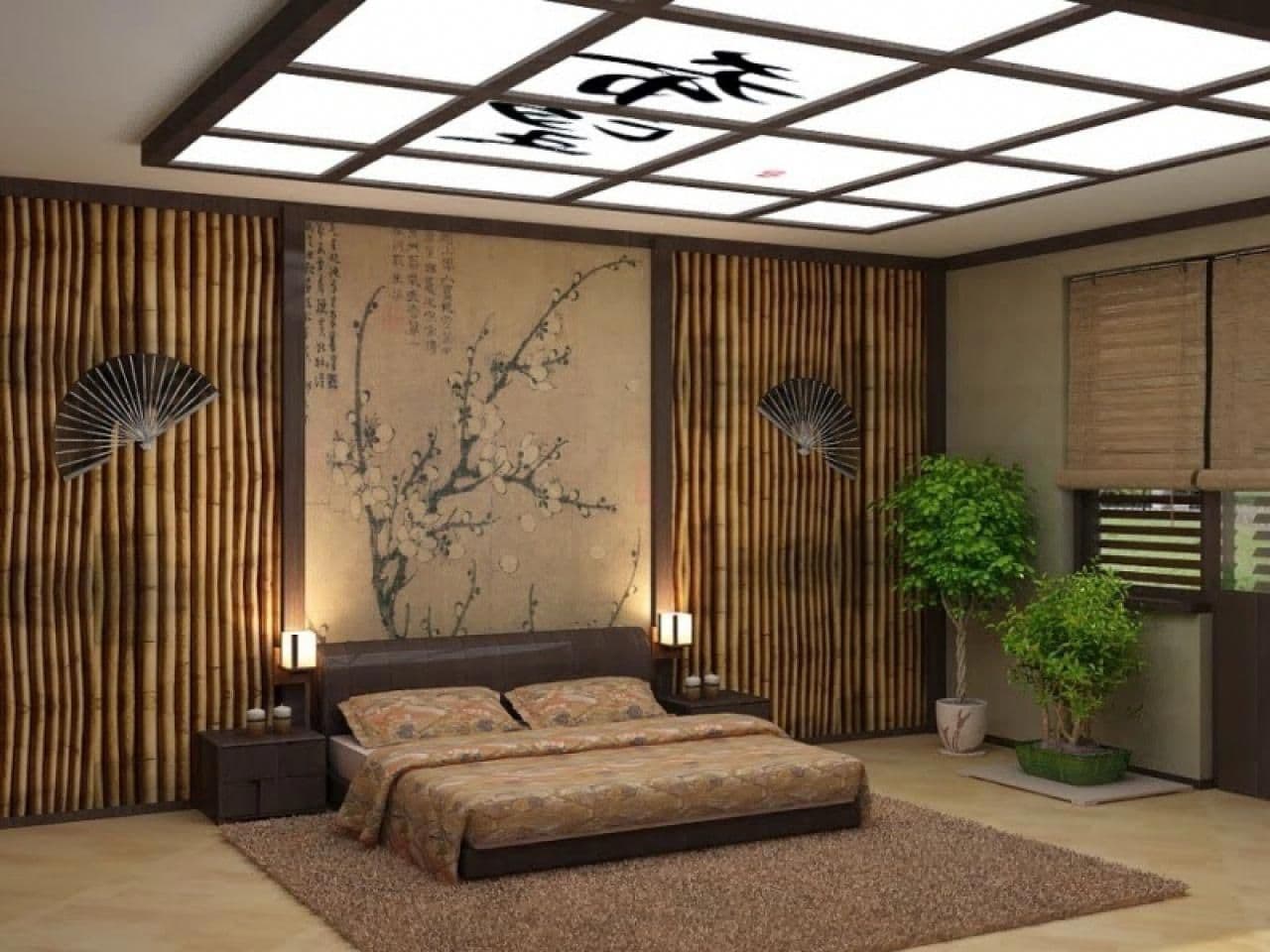 спальня в в японском стиле тонах