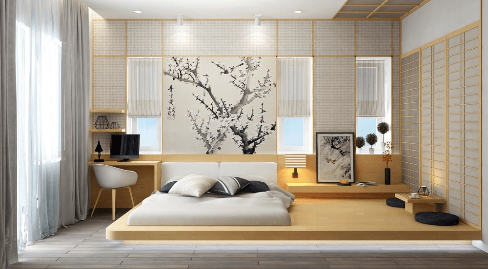 великолепная в японском стиле спальня