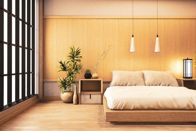 в японском стиле спальня в трехкомнатной квартире