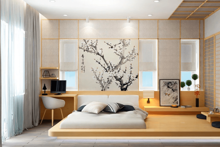 приятная в японском стиле спальня