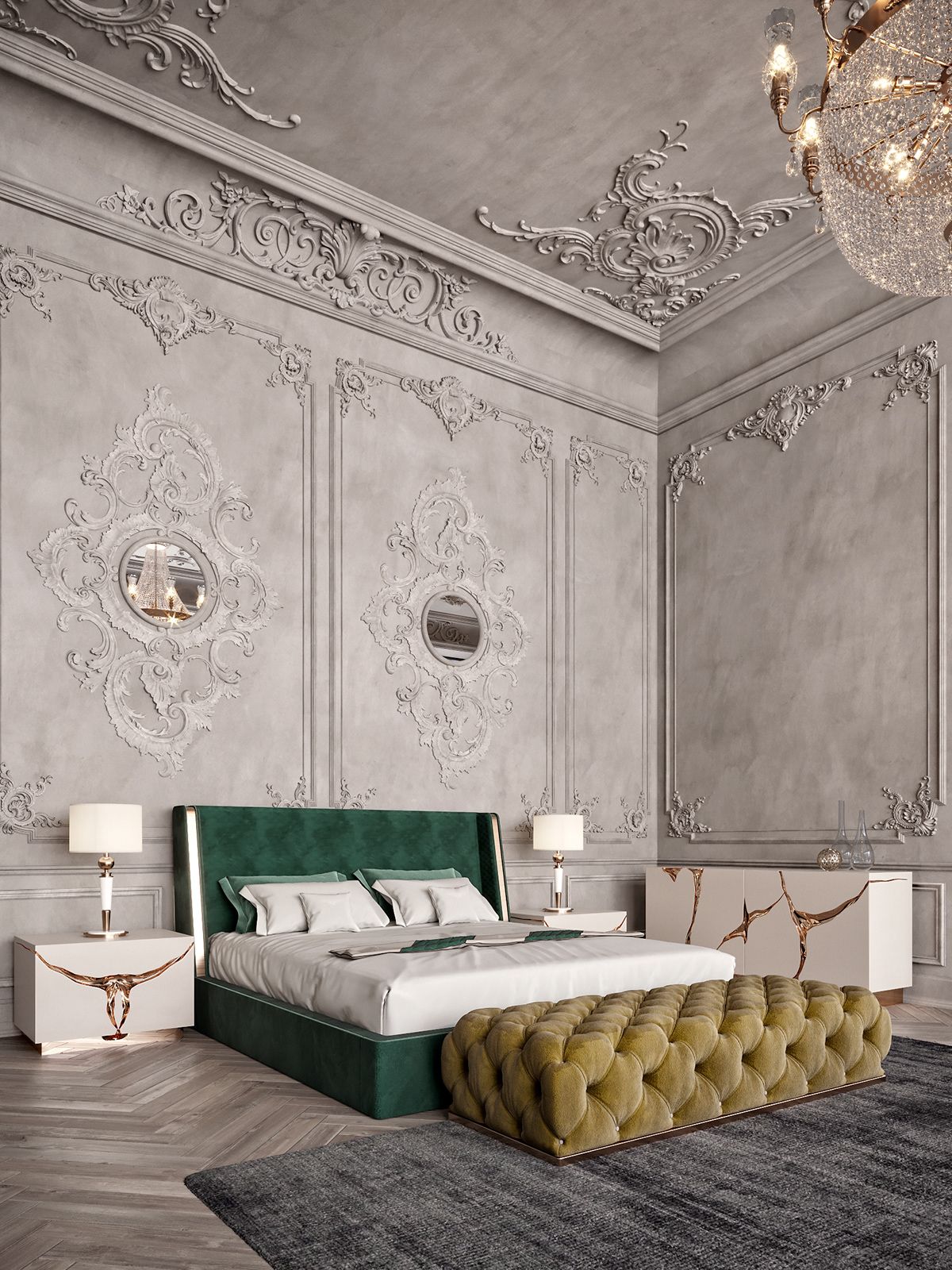 в стиле барокко спальня в трехкомнатной квартире