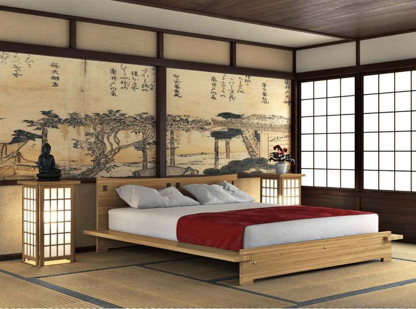 уникальный дизайн в японском стиле спальни