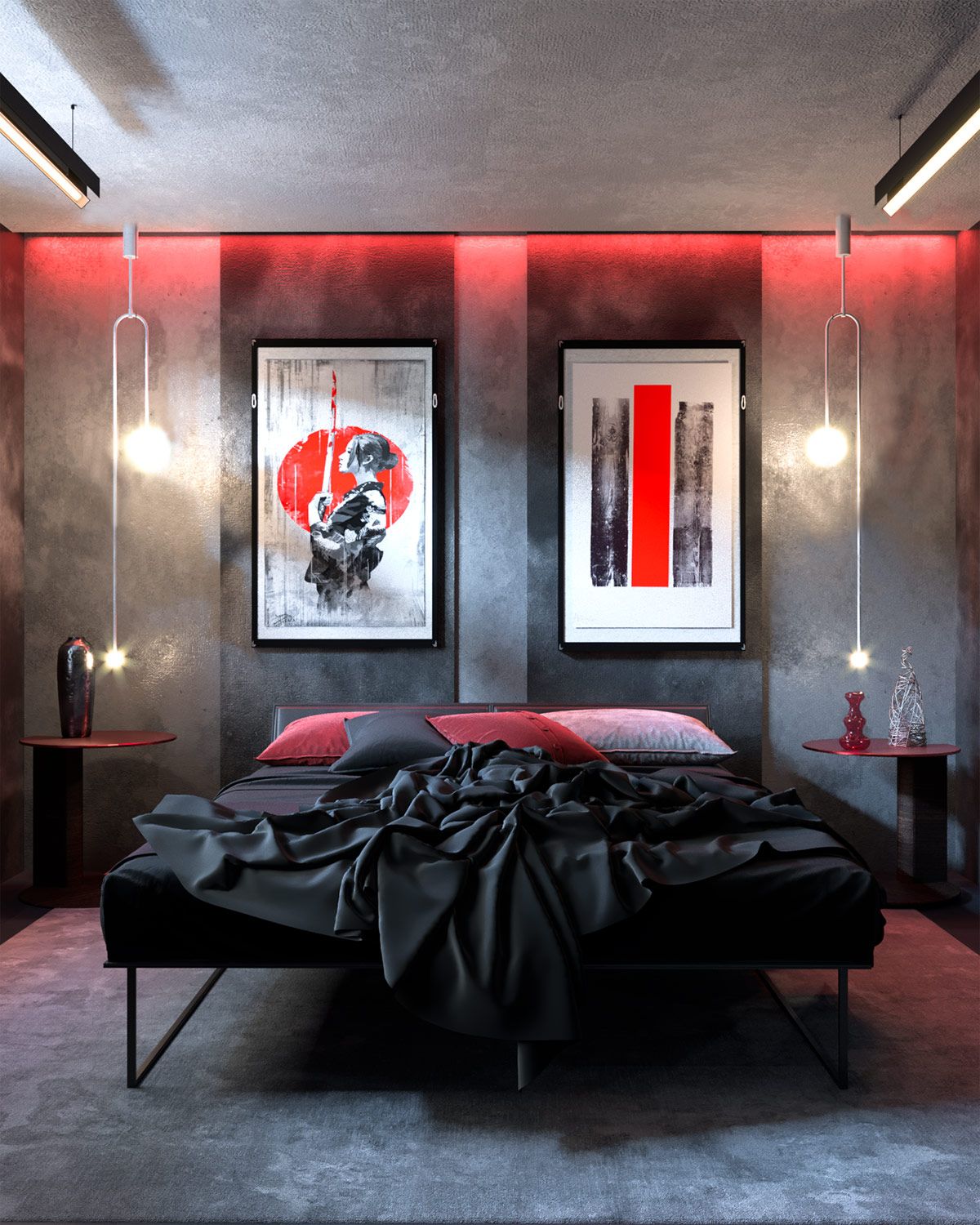 красная спальня в трехкомнатной квартире