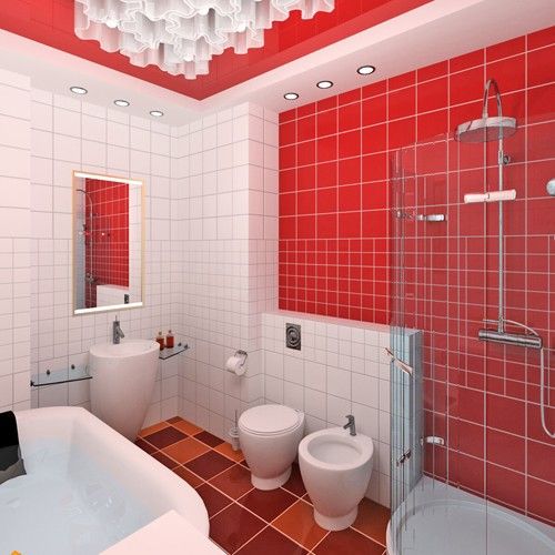 красная ванная в 3-комнатной квартире