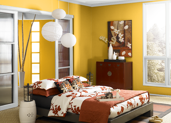 современная лимонная спальня