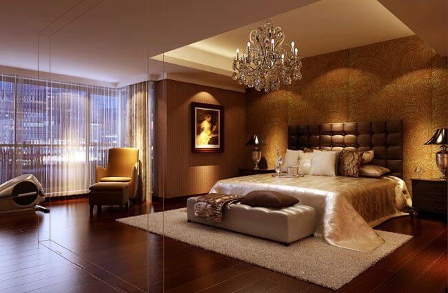 бронзовая спальня в трехкомнатной квартире