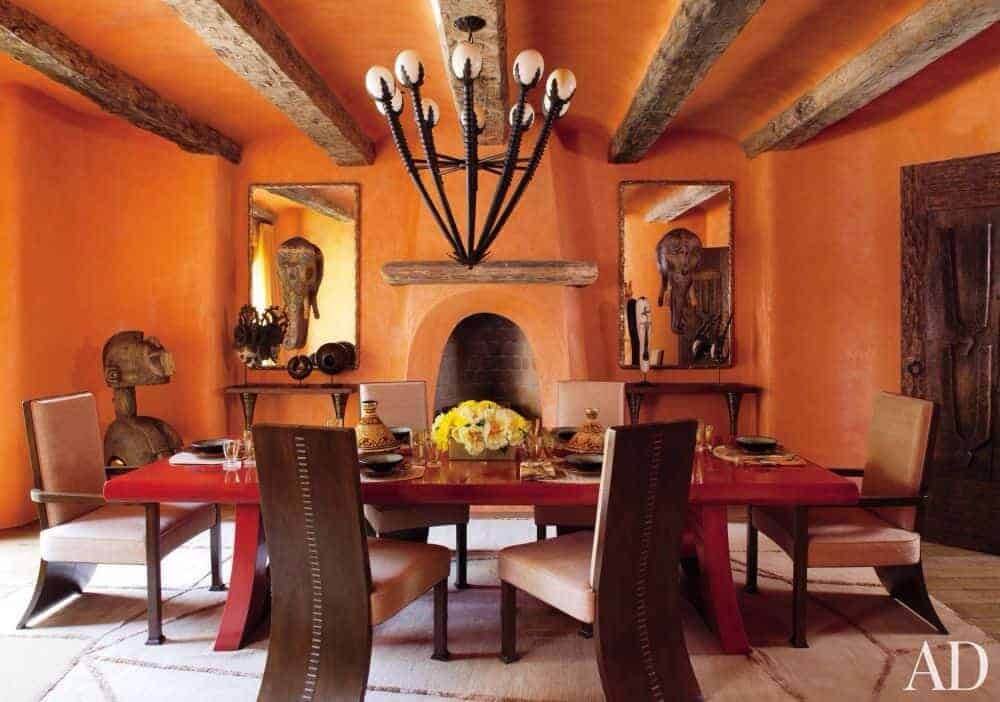 дизайн оранжевой столовой