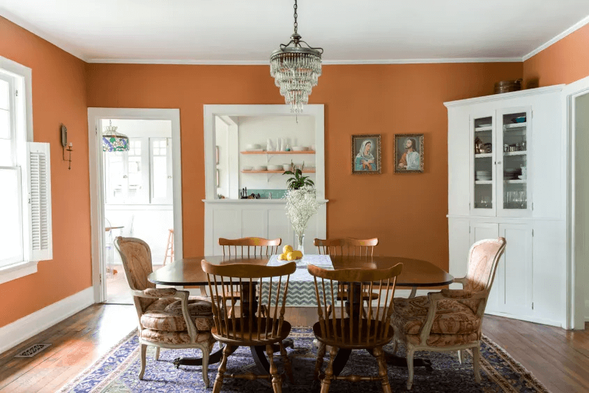 элегантная оранжевая столовая