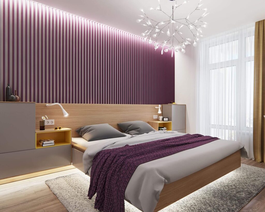 уникальный дизайн пурпурной спальни