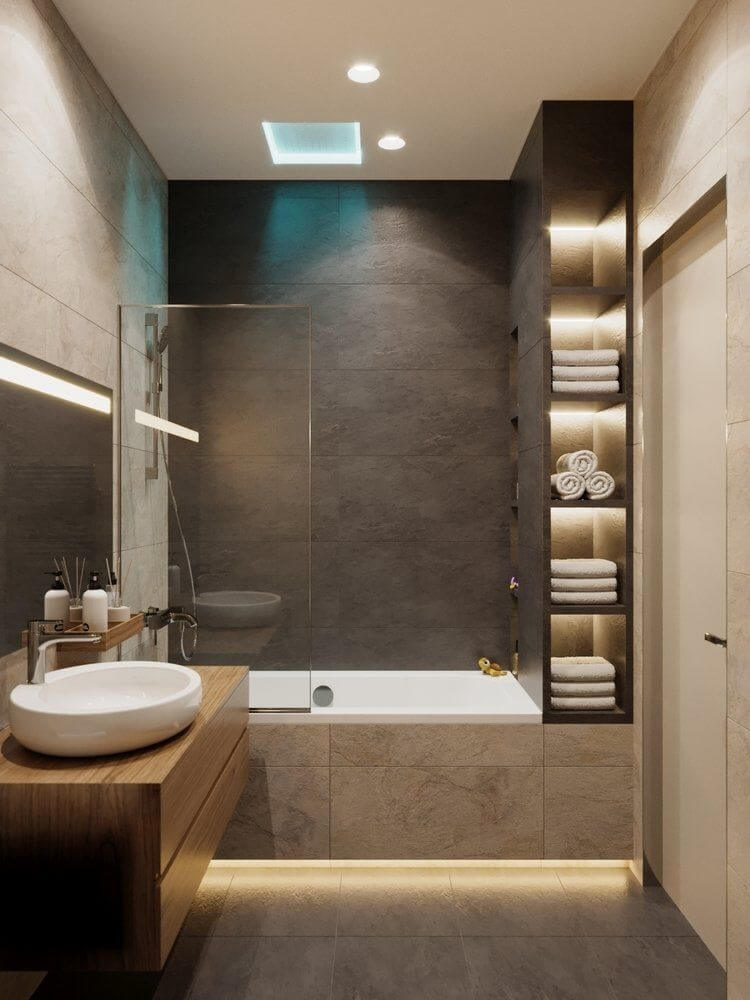элегантная в стиле минимализм ванная комната