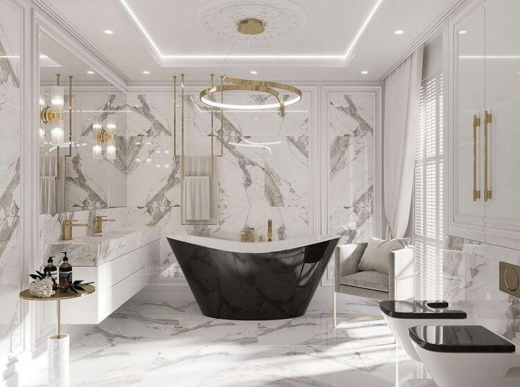 роскошная в стиле арт-дек ванная комната