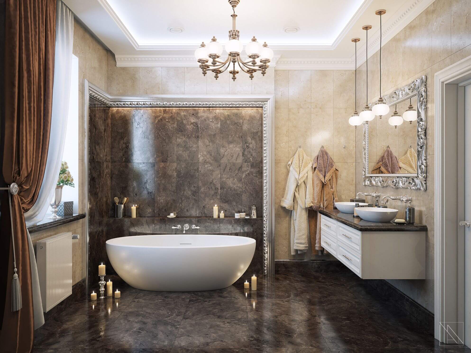 роскошная в классическом стиле ванная комната