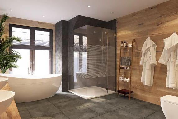 элегантная в стиле контемпорари ванная комната