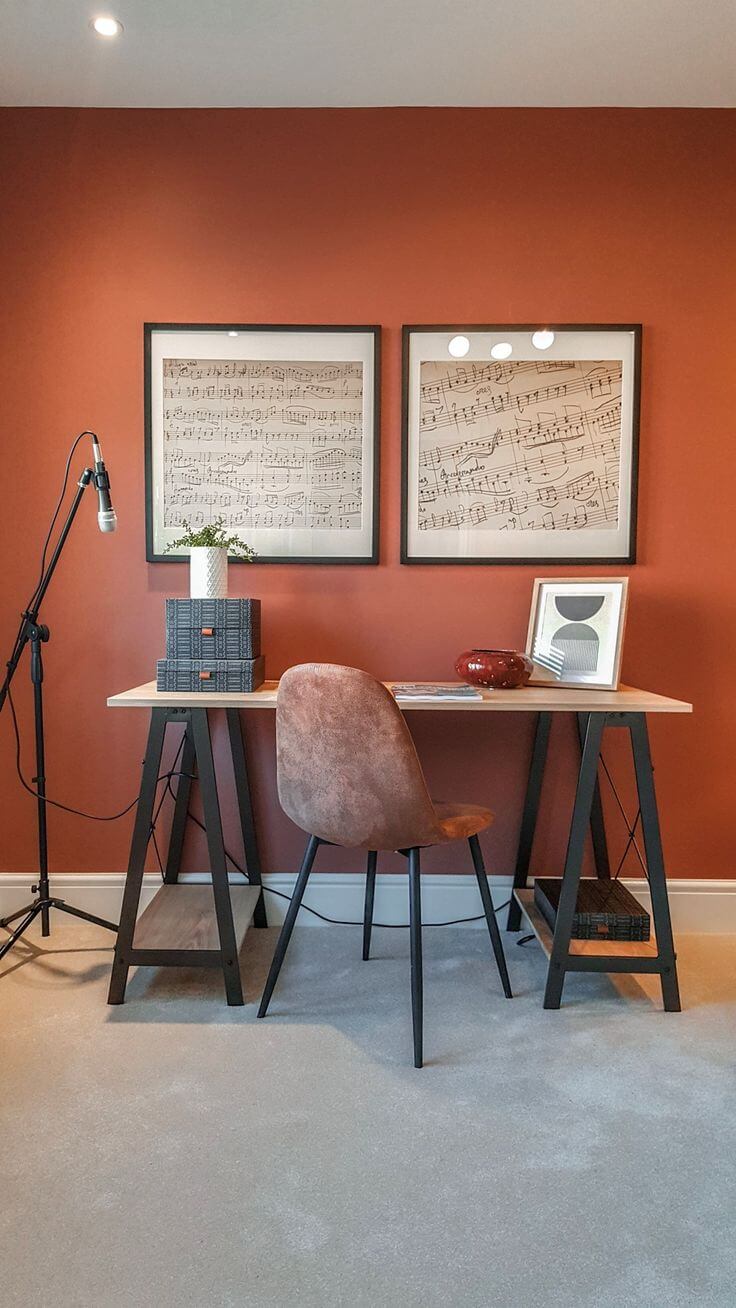 оранжевый кабинет в стиле минимализм