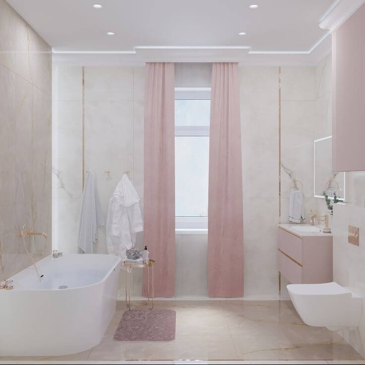 изысканная цвета пыльная роза ванная комната