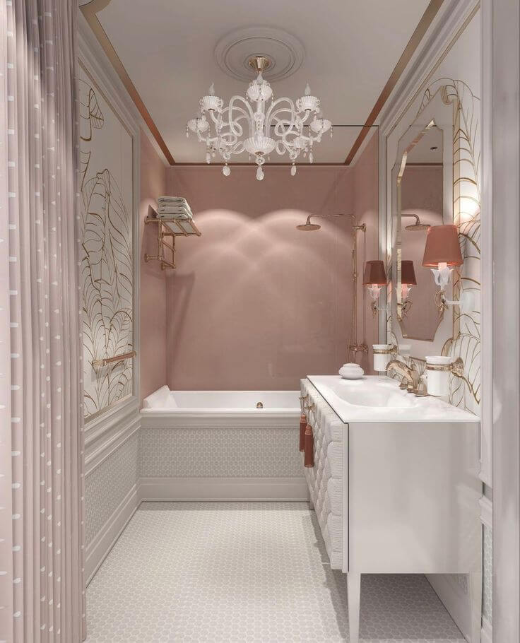 очаровательная цвета пыльная роза ванная комната