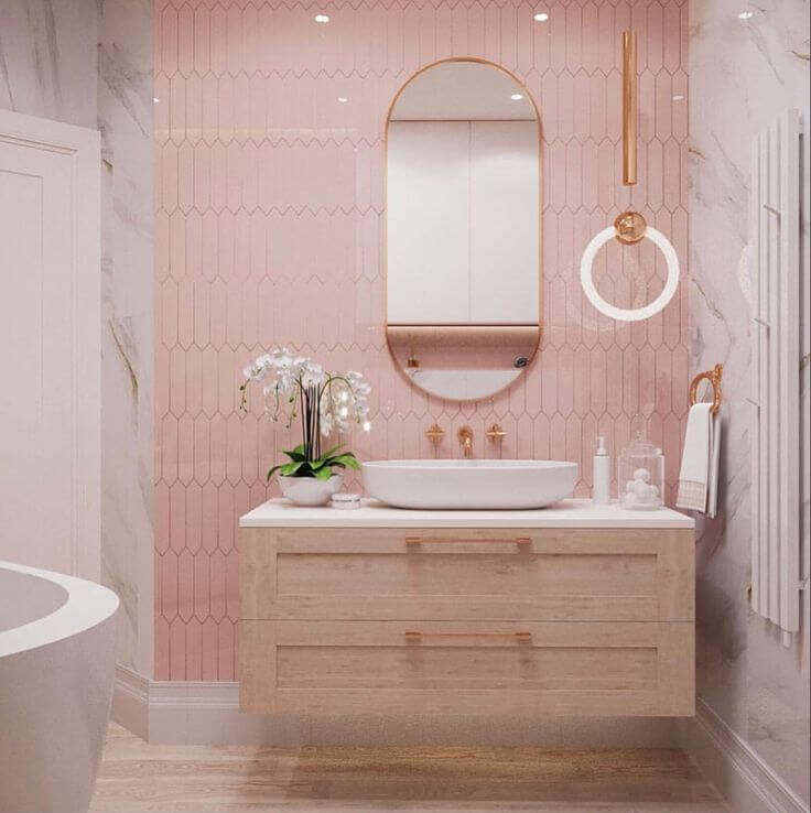 современная цвета пыльная роза ванная комната